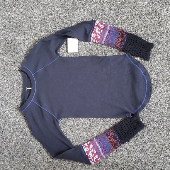 NWT Free People Mix Thermal Cuff Long Sleeve Top women boho - Picture 3 of 10